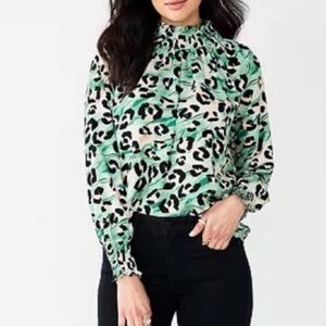 Nine West Green Animal Print Blouse